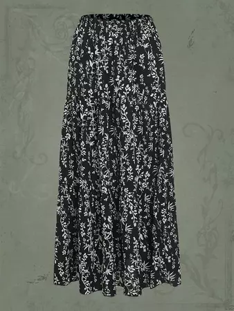 Goth Allover Print Ruffle Hem Skirt | SHEIN