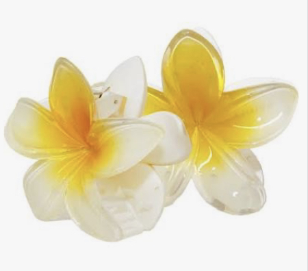 hibiscus flower hair clip white + yellow