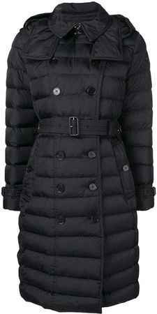 double-breasted belted puffer coat