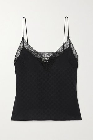 Black Lace-trimmed silk-jacquard camisole | Gucci | NET-A-PORTER