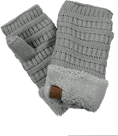 C.C Women's Warm Knit Fingerless Half Finger Fleece Lined Winter Gloves-Light Mel Grey at Amazon Women’s Clothing store