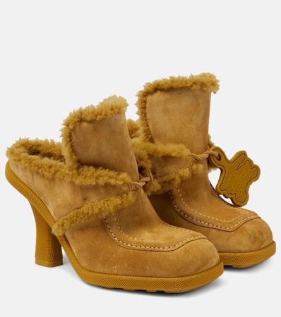 EKD Shearling Lined Suede Mules in Yellow - Burberry | Mytheresa