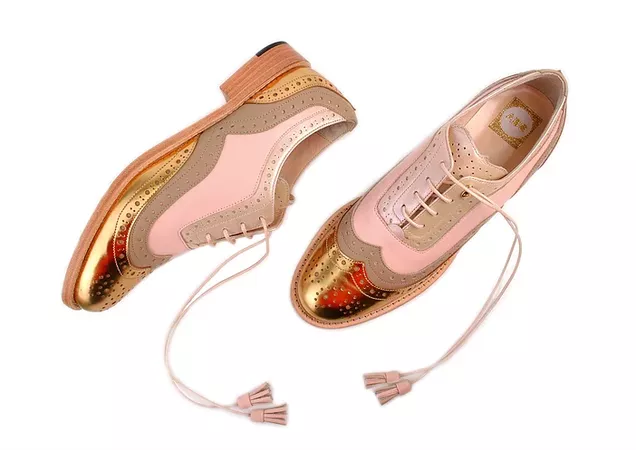 Gold Khaki Pale Pink and Beige Dolly ABO Brogues | abo-shoes