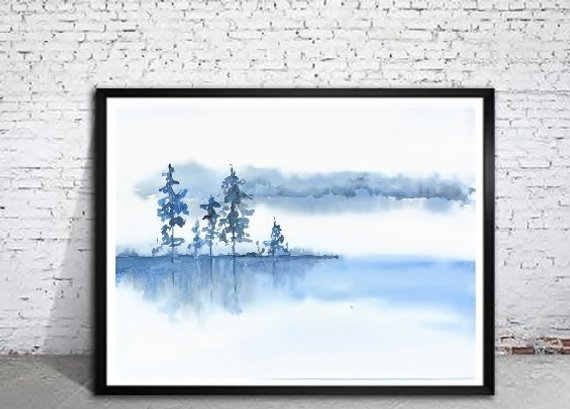 Blue Grey White Wall Art Watercolor Print Spa Decor Misty | Etsy