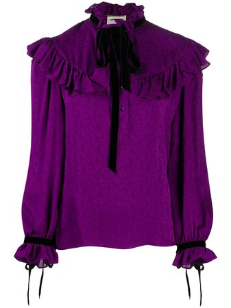 Shop purple Saint Laurent ruffled paisley pattern blouse with Express Delivery - Farfetch