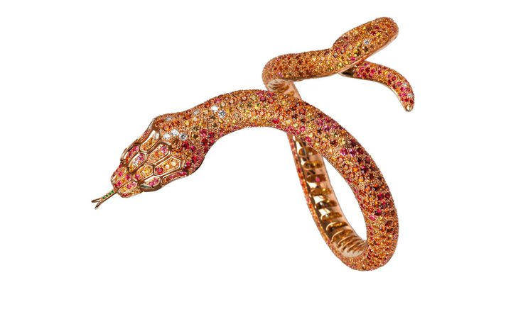 Boucheron, Adam bracelet set with 548 spessartite garnets, 248 red and pink spinels, yellow sapphires, 6 emeralds and 26 diamonds on pink gold