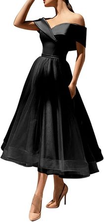 Amazon.com: Pevafe Women's Off The Shoulder Satin Prom Dresses Evening Dresses A Line Tulle with Pockets PE916 : Clothing, Shoes & Jewelry
