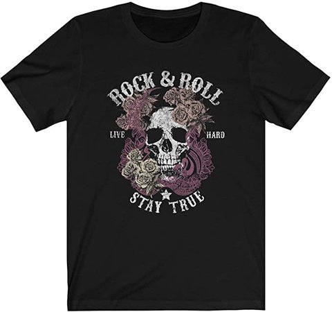 Amazon.com: Rock and Roll Vintage T-Shirt | Rock Concert Band Retro Tee | Summer Cute Short Sleeve Casual Graphic Tops | Unisex Sizing (Small, Black): Clothing
