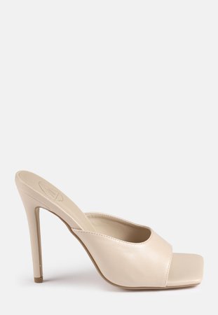 Sand Square Toe High Heeled Mules | Missguided