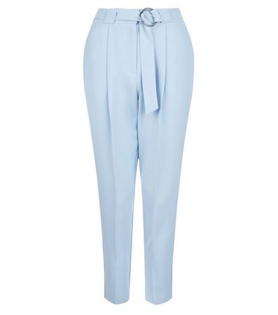 Petite Pale Blue Circle Belt Slim Leg Trousers | New Look