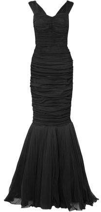 Fluted Ruched Silk-tulle Gown