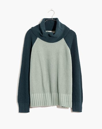 Colorblock Eastbrook Turtleneck Cross-Back Sweater in Cotton-Merino Yarn