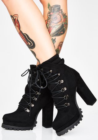 Black Suede Lace Up Booties | Dolls Kill