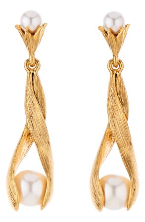 Oscar de la Renta Leaf Imitation Pearl Drop Earrings | Nordstrom