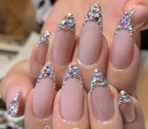 nude nails silver stud tips