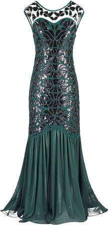 Amazon.com: FAIRY COUPLE Women 's V Back 1920s Art Deco Sequin Gatsby Flapper Party Homecoming Prom Dress L Dark Green: Clothing