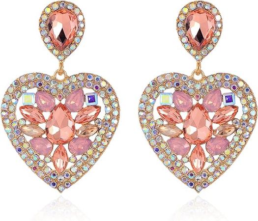 Amazon.com: Love Heart Gold Clip on Earrings Statement Rhinestone Crystal Sparkly Clip on Earrings for Women Teen Girls Hypoallergenic Clip on Dangle Earrings Women Non-Pierced Jewelry Gift Mother's Day (Pink): Clothing, Shoes & Jewelry