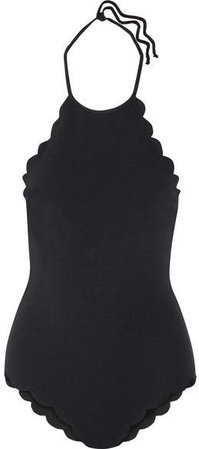 Mott Scalloped Halterneck Swimsuit - Black