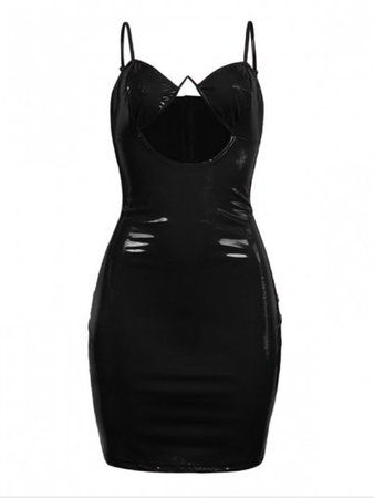 Black Cut Out Vinly PU Leather Deep V-neck Latex Bodycon Mini Dress - Mini Dresses - Dresses