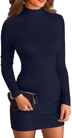 Amazon.com: VICHYIE Women Mock Neck Ribbed Bodycon Dress Long Sleeve Mini Pencil Dresses : Clothing, Shoes & Jewelry
