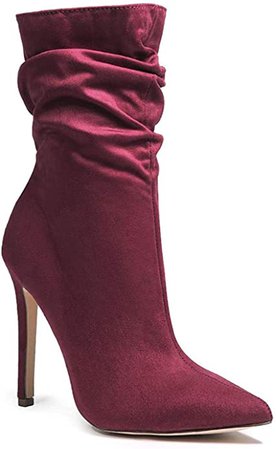 Amazon.com | fatty tiger Womens Ruched Pointed Toe Ankle Boots Soft Faux Suede High Stiletto Heel Ankle Booties Wine | Ankle & Bootie