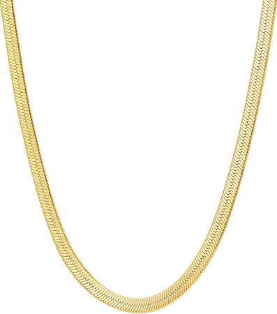 Amazon.com: Fiusem Gold Necklace for Women, Gold Chain for women 14K Real Gold Plated Herringbone Necklace for Women, 4mm(W) 16"(L): Clothing, Shoes & Jewelry