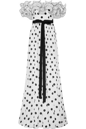 Andrew Gn Ruffled off-the-shoulder polka-dot silk crepe de chine gown | NET-A-PORTER.COM