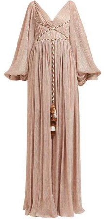 Cord Bodice Gathered Metallic Plisse Gown - Womens - Pink