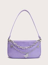 purple shoulder bag with chains shein - Google Search