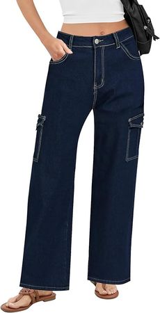 GRAPENT Cargo Jeans for Women Wide Leg Baggy High Waisted Jean Trousers Stretchy Denim Cargo Pants with Pockets Y2K at Amazon Women's Jeans store
