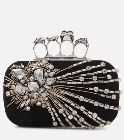 Alexander McQueen - Four Ring embellished leather clutch | Mytheresa
