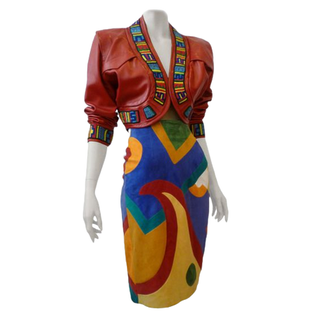 Jean-Claude Jitrois Pop-Art Suede Skirt and Beaded Bolero