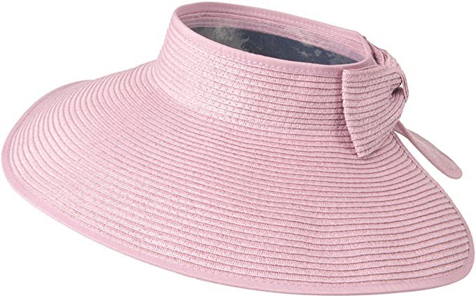 Large Pink Wide Brim Beach Straw Visor Sun Hat for Women at Amazon Women’s Clothing store