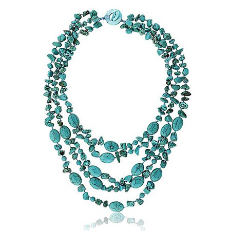 Amazon.com: Gem Stone King 20 Inch Stunning 3 Strands Green Simulated Turquoise Necklace with Toggle Clasp: Turquoise Jewelry: Jewelry