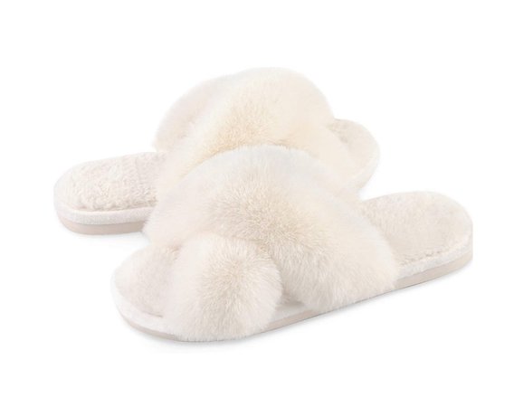 Fuzzy Cross Band Slippers