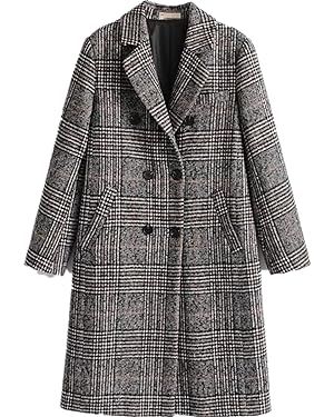 Amazon.com: Face Dream Women Classic Lattice Winter Overcoat Lapel Double Breasted Woolen Long Coat Grey, Small : Clothing, Shoes & Jewelry