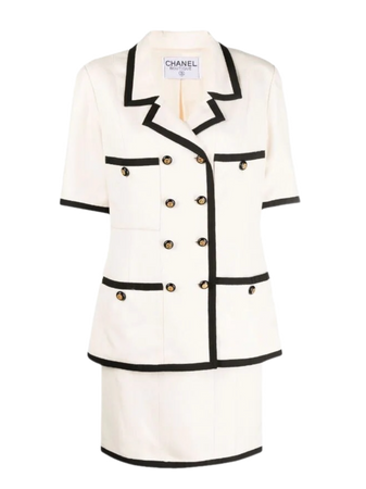 Chanel 1990s CC-buttons double-breasted skirt suit vintage