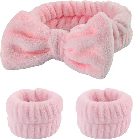 Amazon.com : Aopwsrlyi 3 Pcs Cute Bow Hair Band and Wristband Set, Women Girls Spa Headband for Washing Face, Makeup Hair Band, Skincare Headbands (Pink, One Size) : Beauty & Personal Care