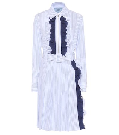 Ruffle-trimmed striped cotton dress