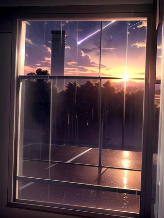 anime windows rainy 🌧 night sunest