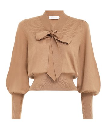 Botanica Tie-Neck Sweater Camel Online | Zimmermann