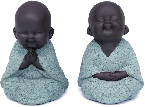 Amazon.com: Kingzhuo Set of 2 Ceramic Tiny Cute Buddha Statue Monk Figurine Creative Baby Crafts Dolls Ornaments Gift Classic Delicate Ceramic Arts and Crafts Tea Accessories Small Adorable Gift (Green) : Home & Kitchen