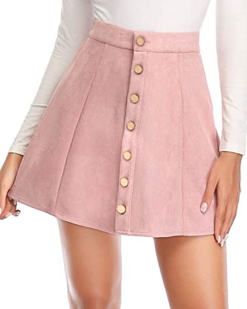 Amazon.com: Fuinloth Women's Faux Suede Skirt Button Closure A-Line High Wasit Mini Short Skirt 2022 Pink X-Large (US 16-18) : Clothing, Shoes & Jewelry