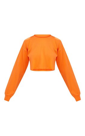 Hot Orange Cut Off Crop Longsleeve Sweater | PrettyLittleThing