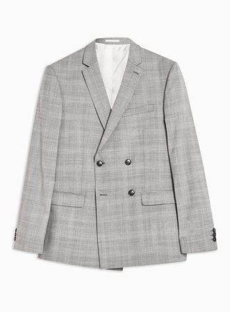 TopMan Premium Gray Check Slim Blazer with Wool