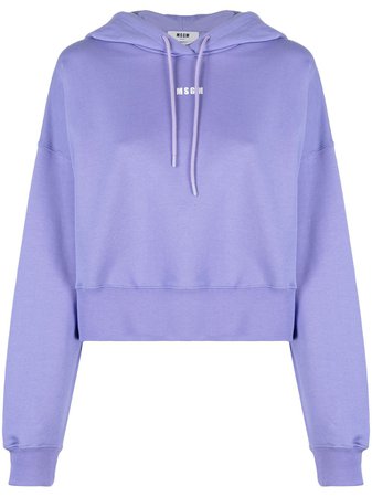 Shop purple MSGM cropped logo-print hoodie with Express Delivery - Farfetch