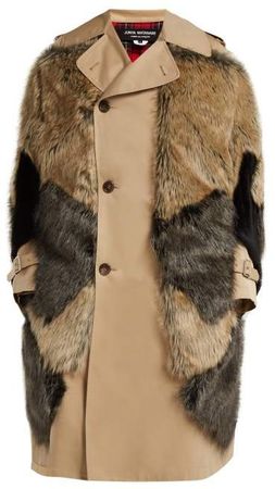 Faux Fur Panel Cotton Blend Sleeveless Trench Coat - Womens - Beige Multi