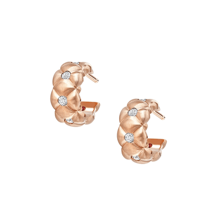 Treillage Brushed Rose Gold Diamond Huggie Hoop Earrings | Fabergé