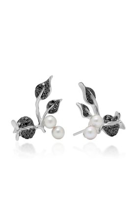 Colette Jewelry, 18K White Gold, Pearl And Black Diamond Earrings