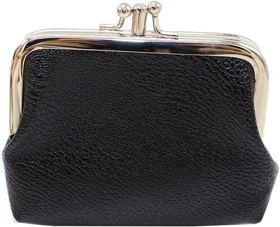 Amazon.com: SHIMAIXJYY Double Layer Coin Purse for Women Girls Black PU Leather Kiss-lock Mini Wallet Key Bag Card Holder : Clothing, Shoes & Jewelry